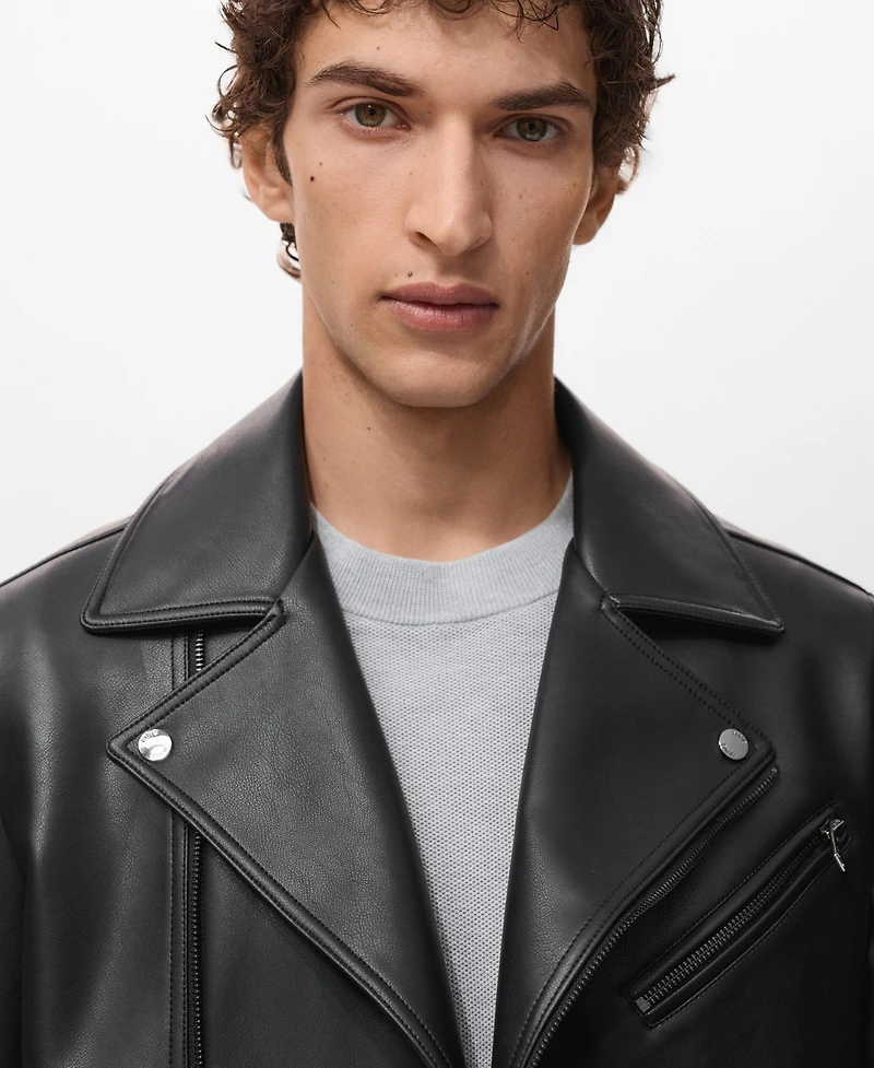 Mango Men's Leather-Effect Biker Jacket