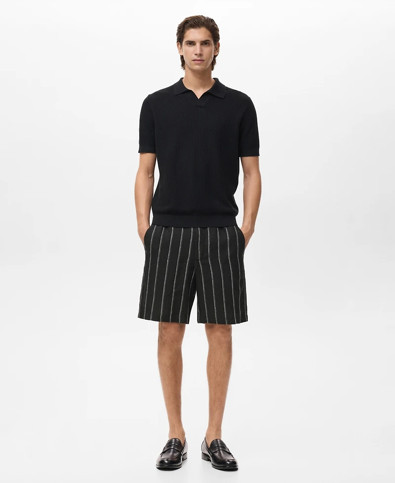 Mango Men's Striped Linen-Blend 8.5" Bermuda Shorts