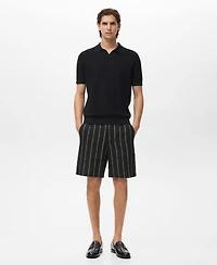 Mango Men's Striped Linen-Blend 8.5" Bermuda Shorts