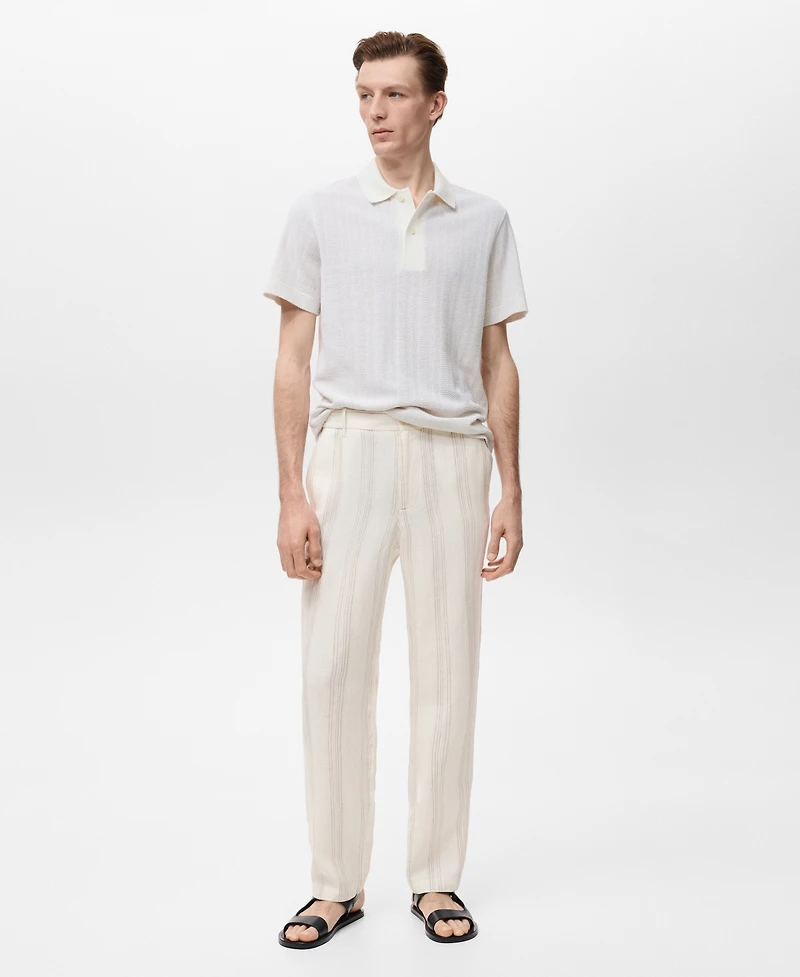 Mango Men's Linen Elastic Waistband Pants