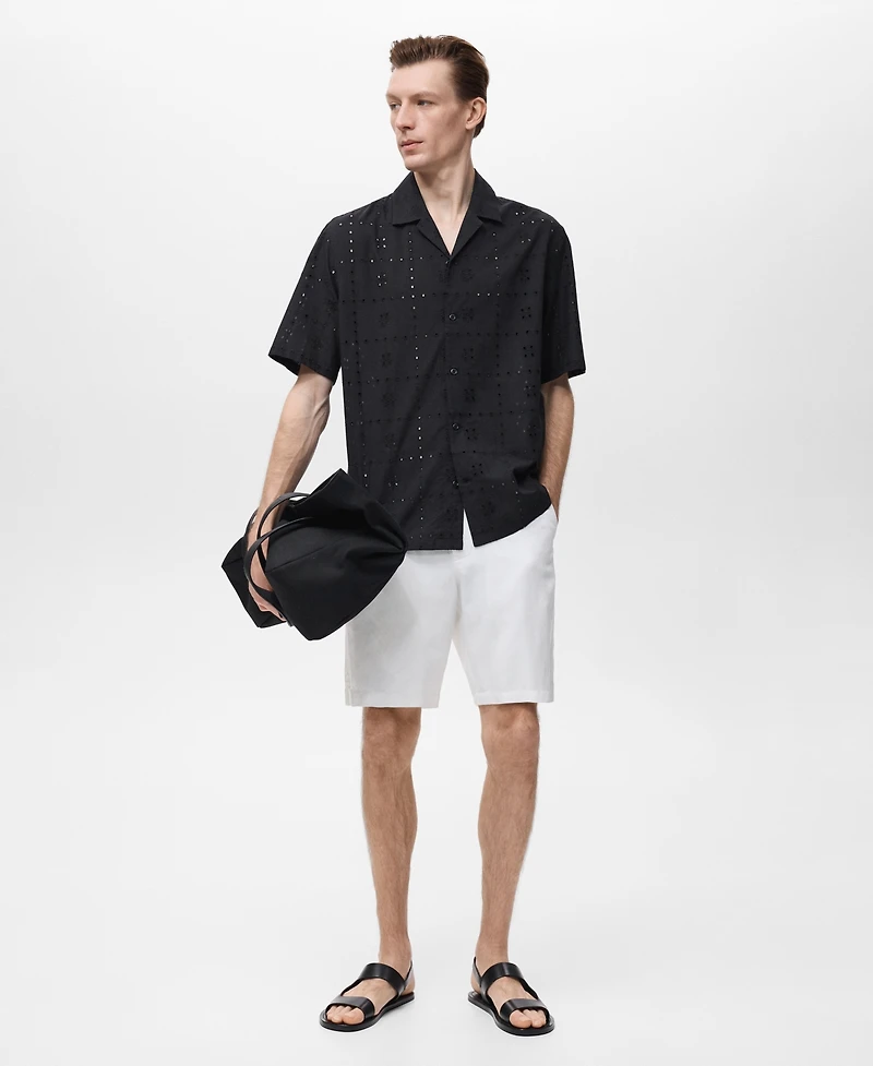 Mango Men's Embroidered Eyelet Details Shirt