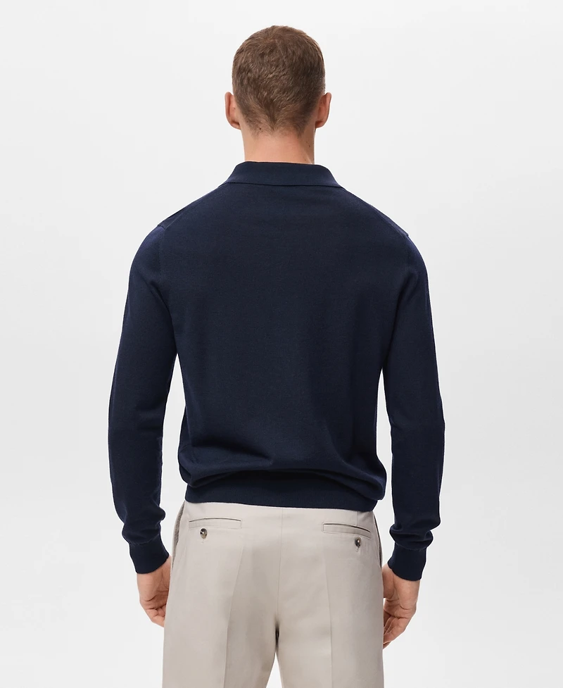 Mango Men's Wool Knitted Polo Sweater