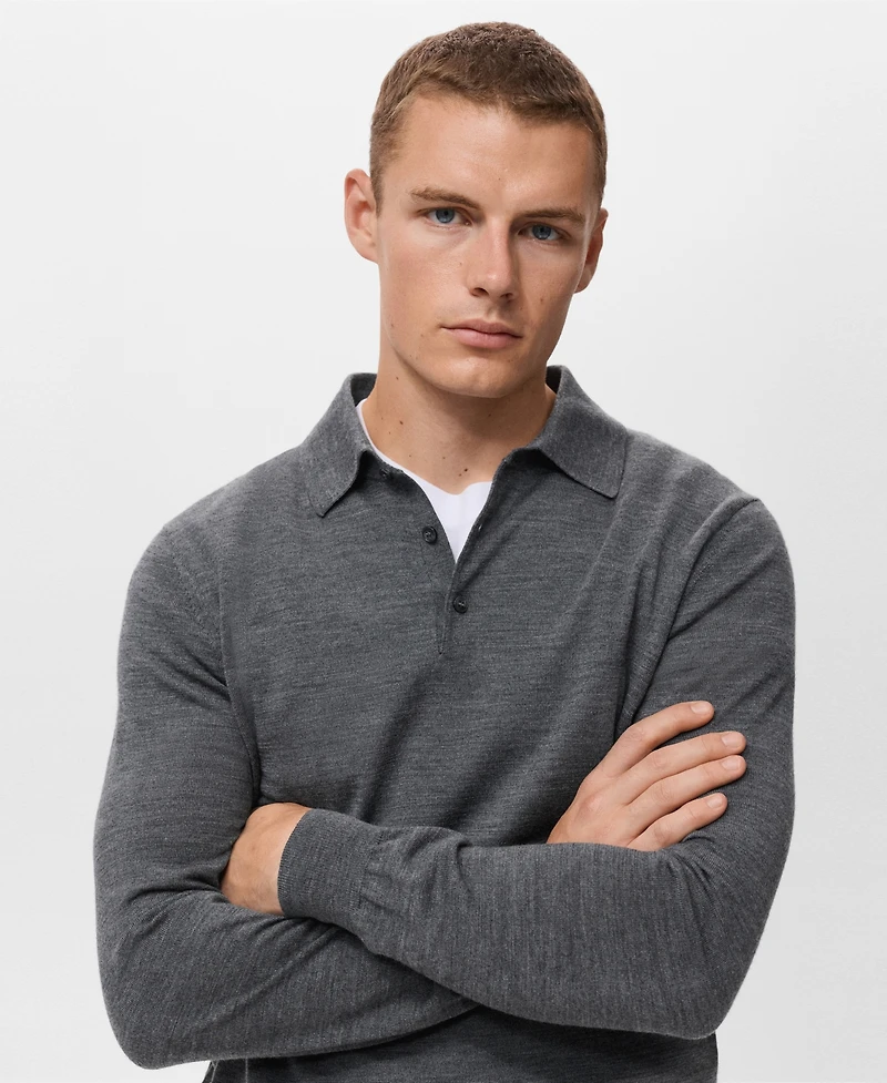 Mango Men's Wool Knitted Polo Sweater