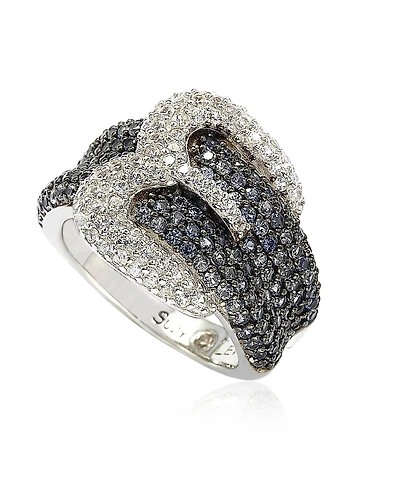 Suzy Levian Sterling Silver Sapphire & Created White Sapphire Buckle Ring