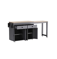 Maison Boucle 74.5" Kitchen Island with Pull-Out Dining Table, Rolling Storage Cart 2 Drawers, Cabinets & Spice Rack-Maison