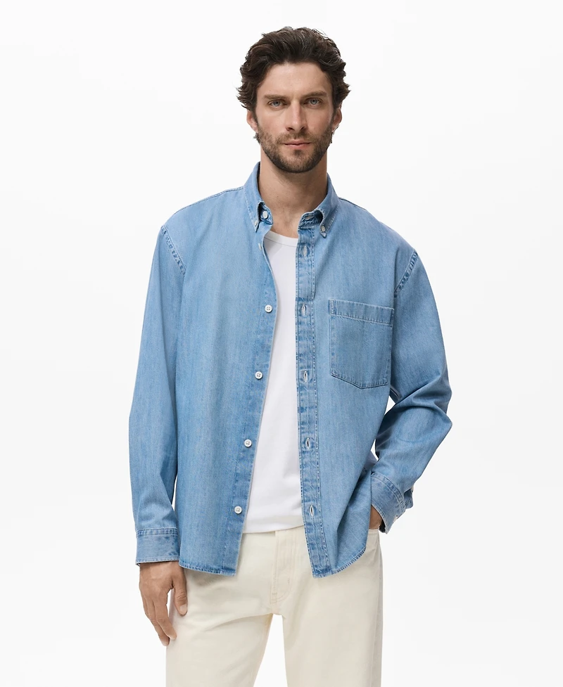 Mango Men's Denim Pocket Overshirt