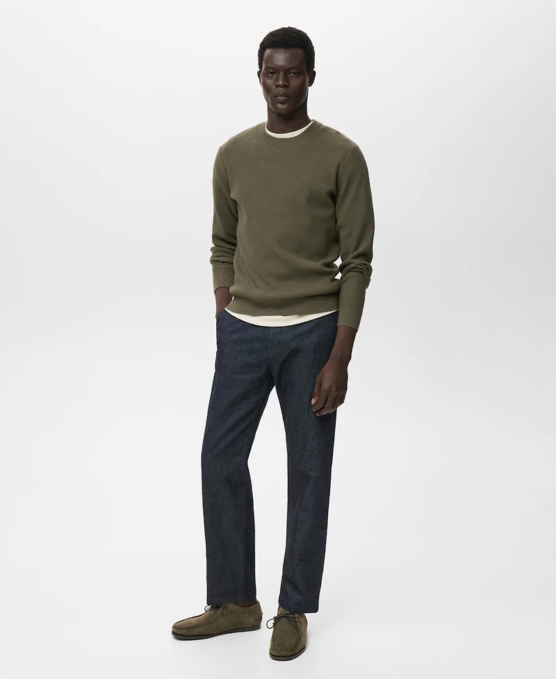 Mango Men's Fine Rib-Knit Cotton Sweater