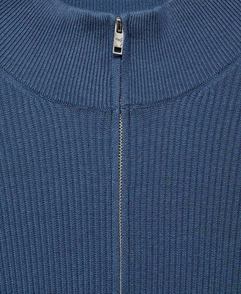 Mango Men's Zip Neck Ribbed Sweater