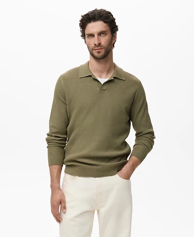 Mango Men's Cotton-Blend Ribbed Polo Sweater