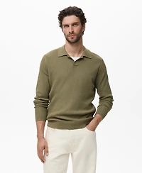 Mango Men's Cotton-Blend Ribbed Polo Sweater