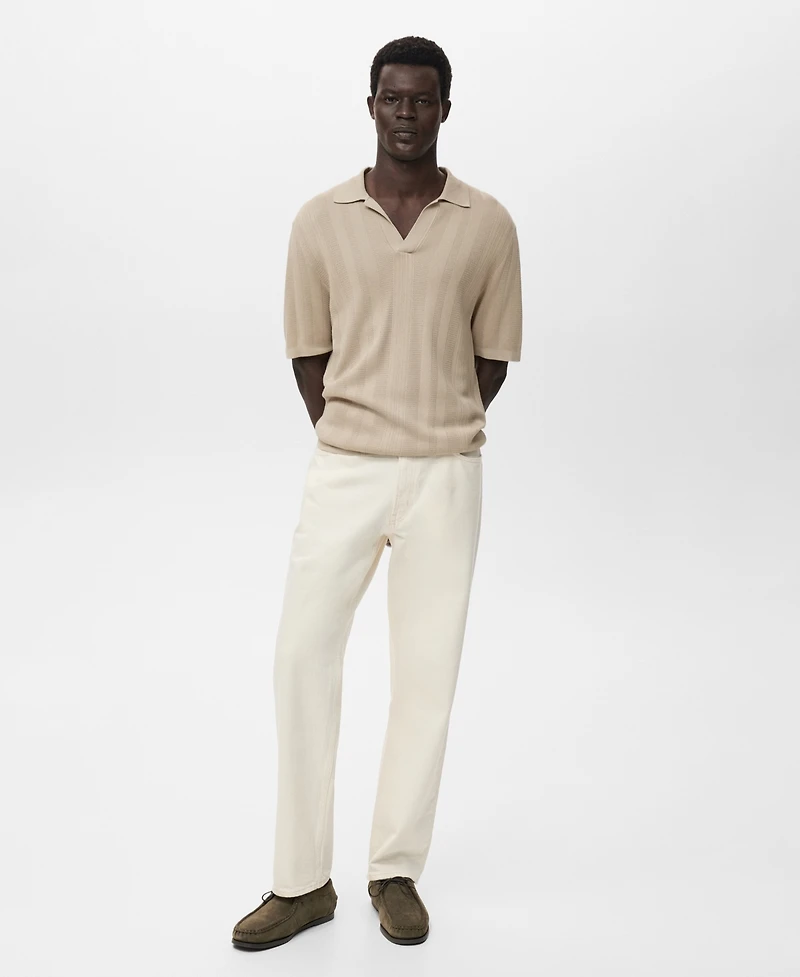 Mango Men's Ribbed Knit Polo Shirt