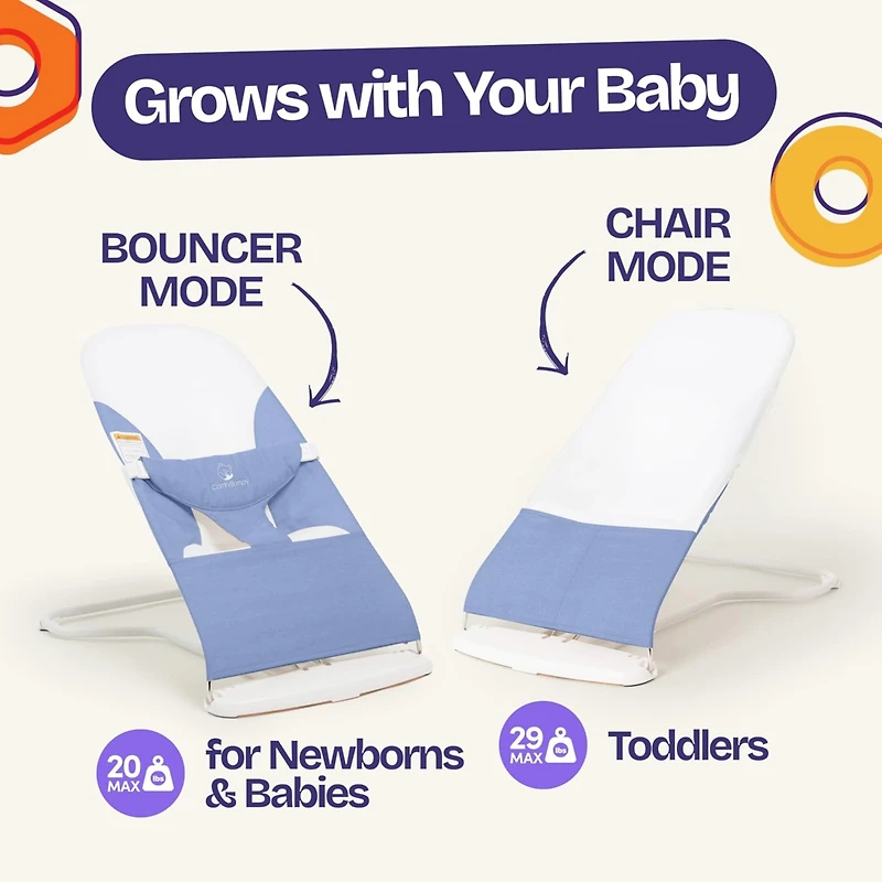 ComfyBumpy Infant Bouncer Versatile for Babies Baby Chair with Ergonomic Support Gray
