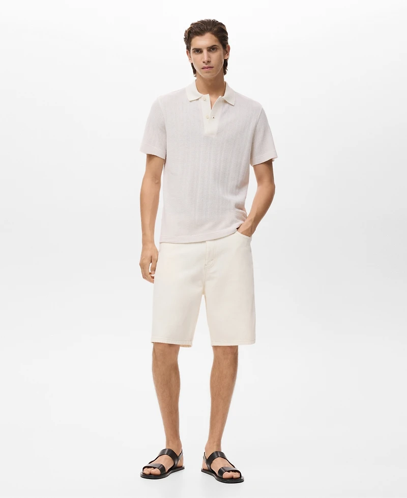 Mango Men's Openwork Knitted Cotton Polo Shirt
