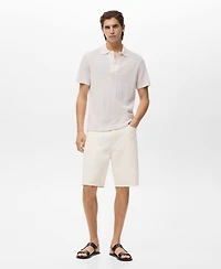 Mango Men's Openwork Knitted Cotton Polo Shirt