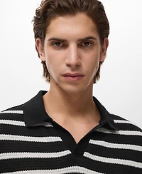 Mango Men's Striped Braided-Knit Polo Shirt