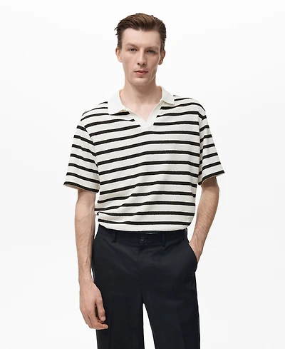 Mango Men's Striped Textured Knitted Polo Shirt