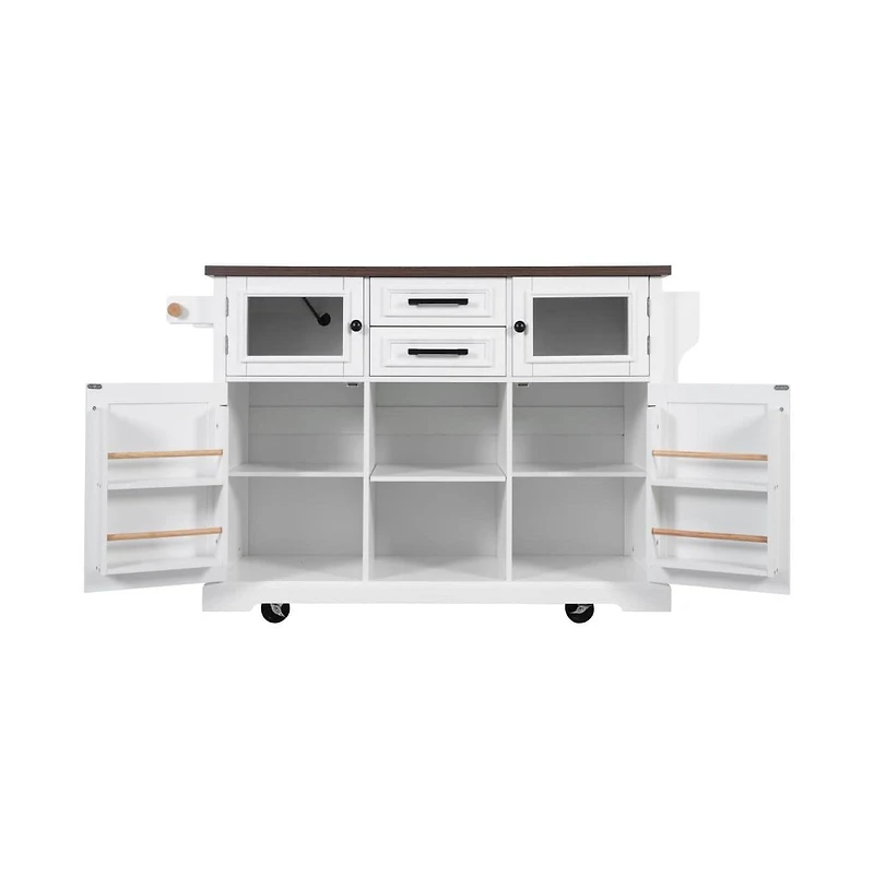 Maison Boucle 54.9" Rolling Kitchen Island with Drop Leaf & Power Outlet, Farmhouse Storage Cart with Adjustable Shelves-Maison Boucle