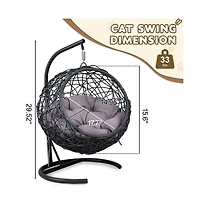 Zeus & Ruta Gray Rattan Cat Egg Chair with Stand and Cushion