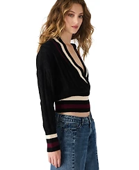 Steve Madden Women's Addison V-Neck Varsity Cable Sweater