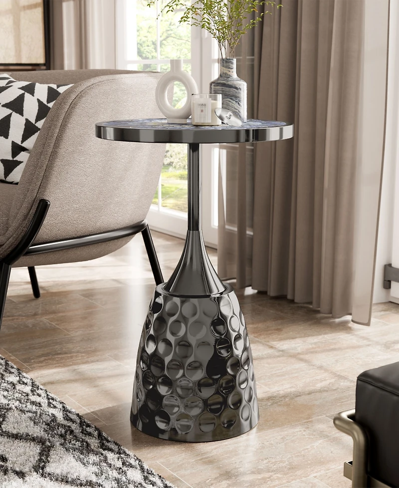 Furniture of America Knoll 16" Metal Round End Table with Pedestal Base