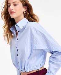Bar Iii Women's Collared Button-Front Cropped Shirt, Macy's Exclusive