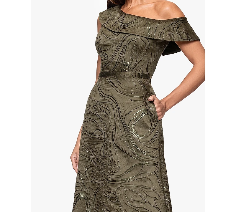 Xscape Women's Jacquard One-Shoulder Long Dress