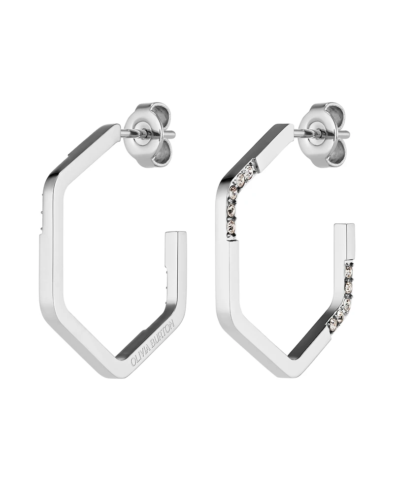 Olivia Burton Crystal Honeycomb Silver Tone Stainless Steel Earrings