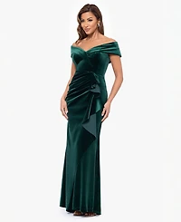 Xscape Women's Off-The-Shoulder Ruffle Velvet Dress