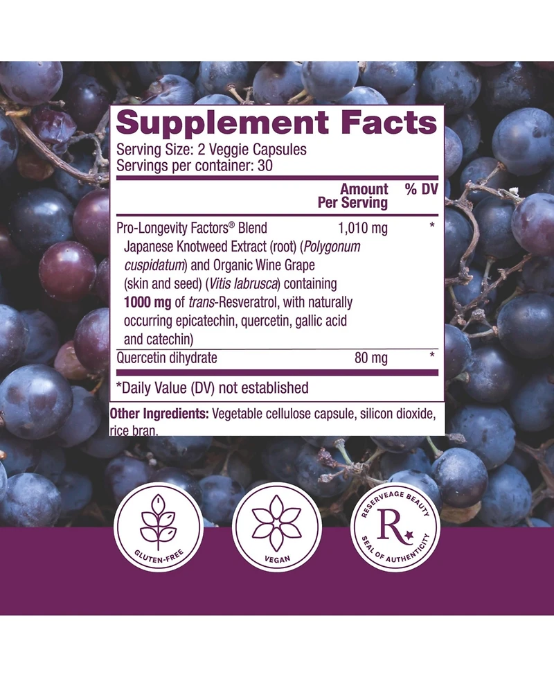 Reserveage Nutrition Resveratrol 1,000mg, 60 Ct