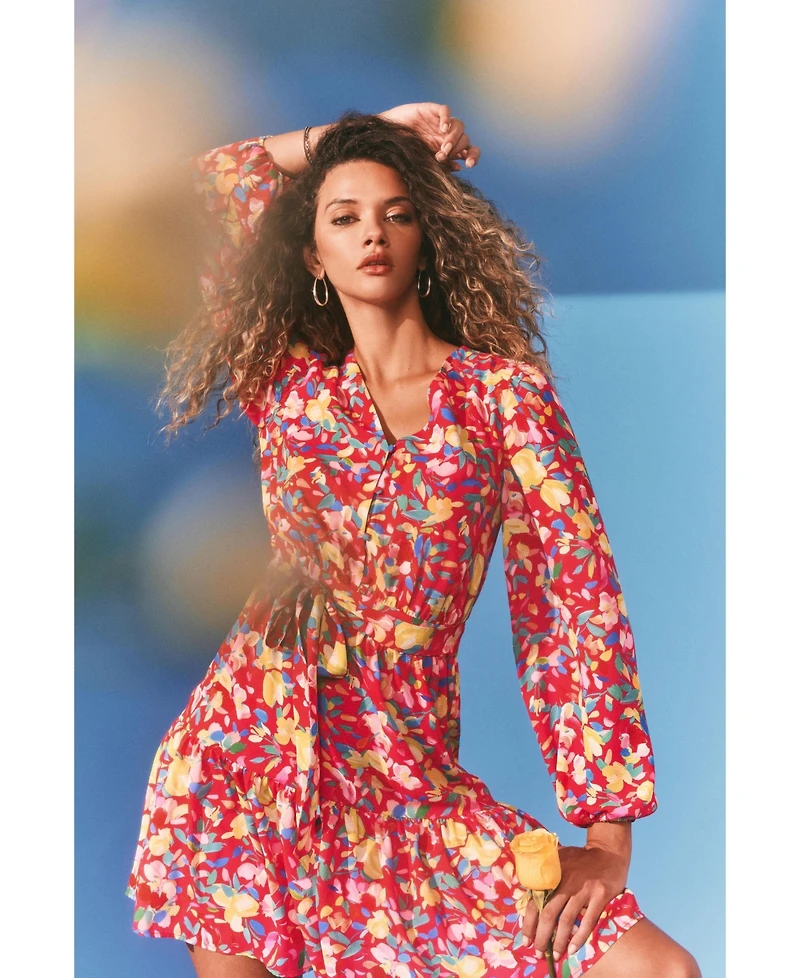 Isaac Mizrahi Women's Puff Sleeve Belted Dress