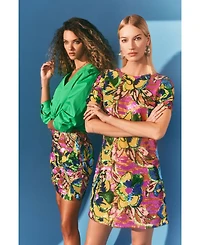 Isaac Mizrahi Women's Sequin Floral Short Sleeve Mini Dress