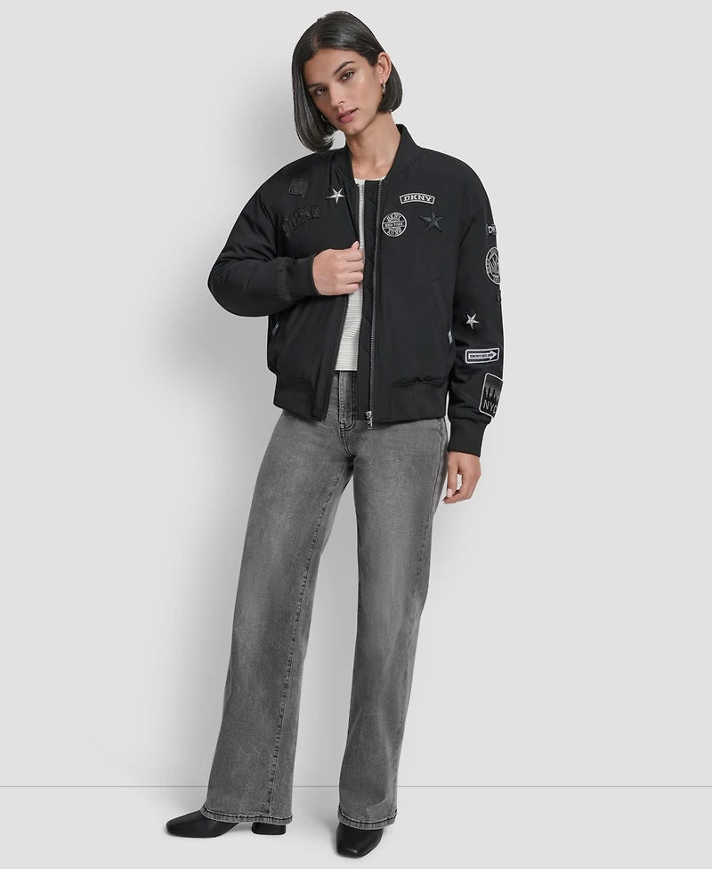 Dkny Women's Pins and Patches Long Sleeve Bomber Jacket