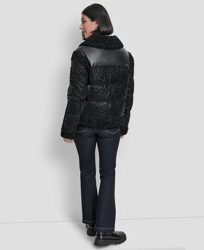 Dkny Women's Mixed Media Cheetah Tech Jacket