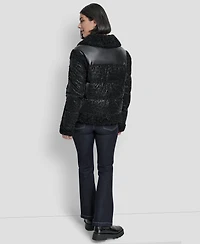 Dkny Women's Mixed Media Cheetah Tech Jacket