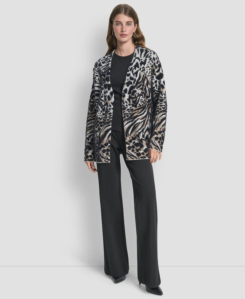 Dkny Women's Long-Sleeve Fur Mix Animal Cardigan