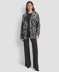 Dkny Women's Long-Sleeve Fur Mix Animal Cardigan