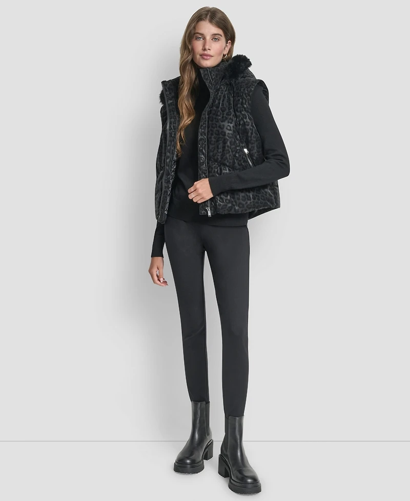 Dkny Women's Cheetah Print Tech Puffer Vest Jacket