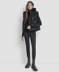 Dkny Women's Cheetah Print Tech Puffer Vest Jacket