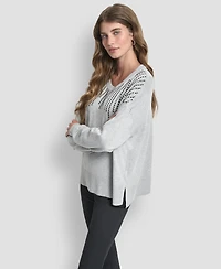 Dkny Women's Hotfix Fringe Long Sleeve Sweater