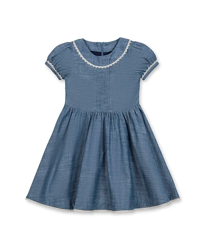 Hope & Henry Little and Big Girls' Organic Puff Sleeve Pintuck Chambray Dress