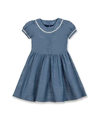 Hope & Henry Little and Big Girls' Organic Puff Sleeve Pintuck Chambray Dress