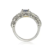 Suzy Levian Sterling Silver Assher Cut Sapphire and Created White Proposal Ring