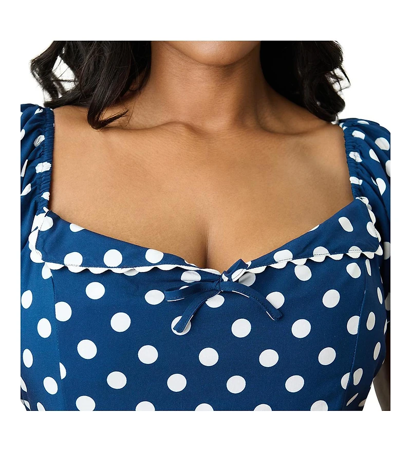 Unique Vintage Plus Dot Puff Sleeve Midi Dress
