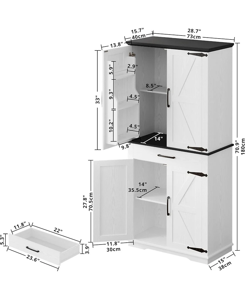 Ironck Kitchen Pantry Cabinet with Adjustable Shelves, White/Black