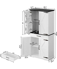 Ironck Kitchen Pantry Cabinet with Adjustable Shelves, White/Black
