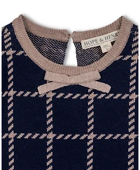 Hope & Henry Little and Big Girls' Organic Puff Sleeve Bow Detail Intarsia Sweater Dress