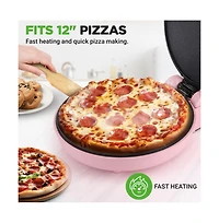 NutriChef Countertop Pizza Maker - Non-Stick Electric Pizza Oven with Cool Touch Handle and Uplift Function, Includes Spatula (Pink)