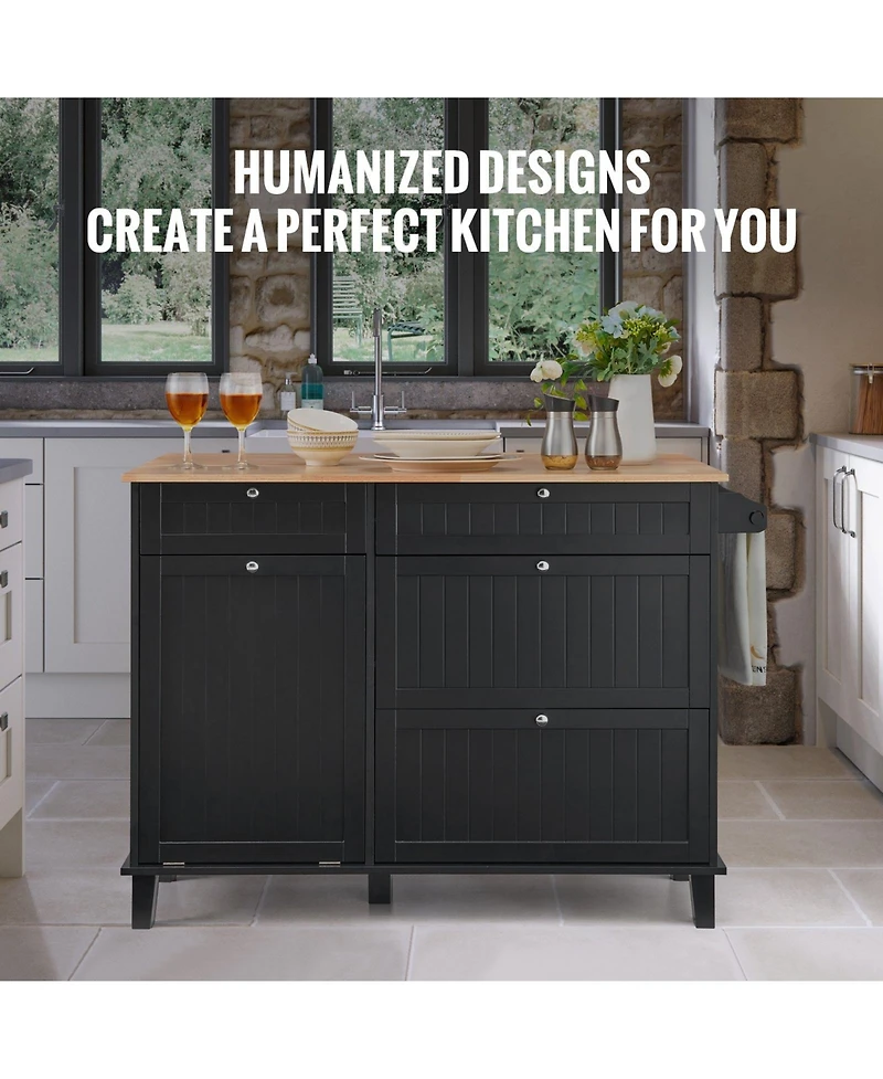 Kitchen Cart with Drawer and Concealed Trash Cabinet, Ideal for Tidy Kitchens
