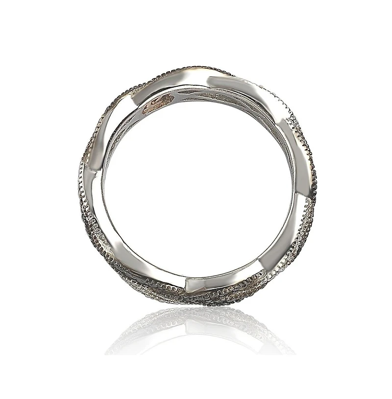 Suzy Levian Sterling Silver Cubic Zirconia Crossover Eternity Band