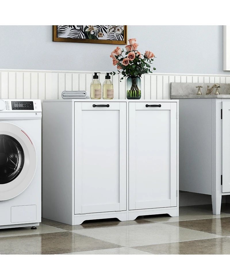 Casainc Laundry Cabinet with Doors, Tilt-Out Hamper, and Adjustable Shelf